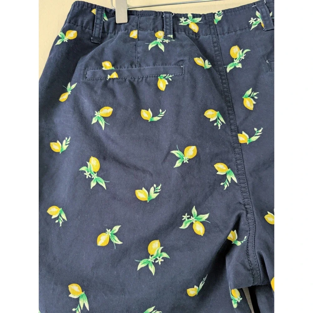 Gap Womens Navy Blue Lemon‎ Print Downtown Khaki Shorts 14 Tall Summer Preppy